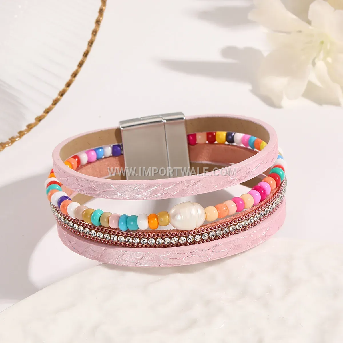 Bohemian Multi Strand Faux Leather Wrap Magnetic Bracelet