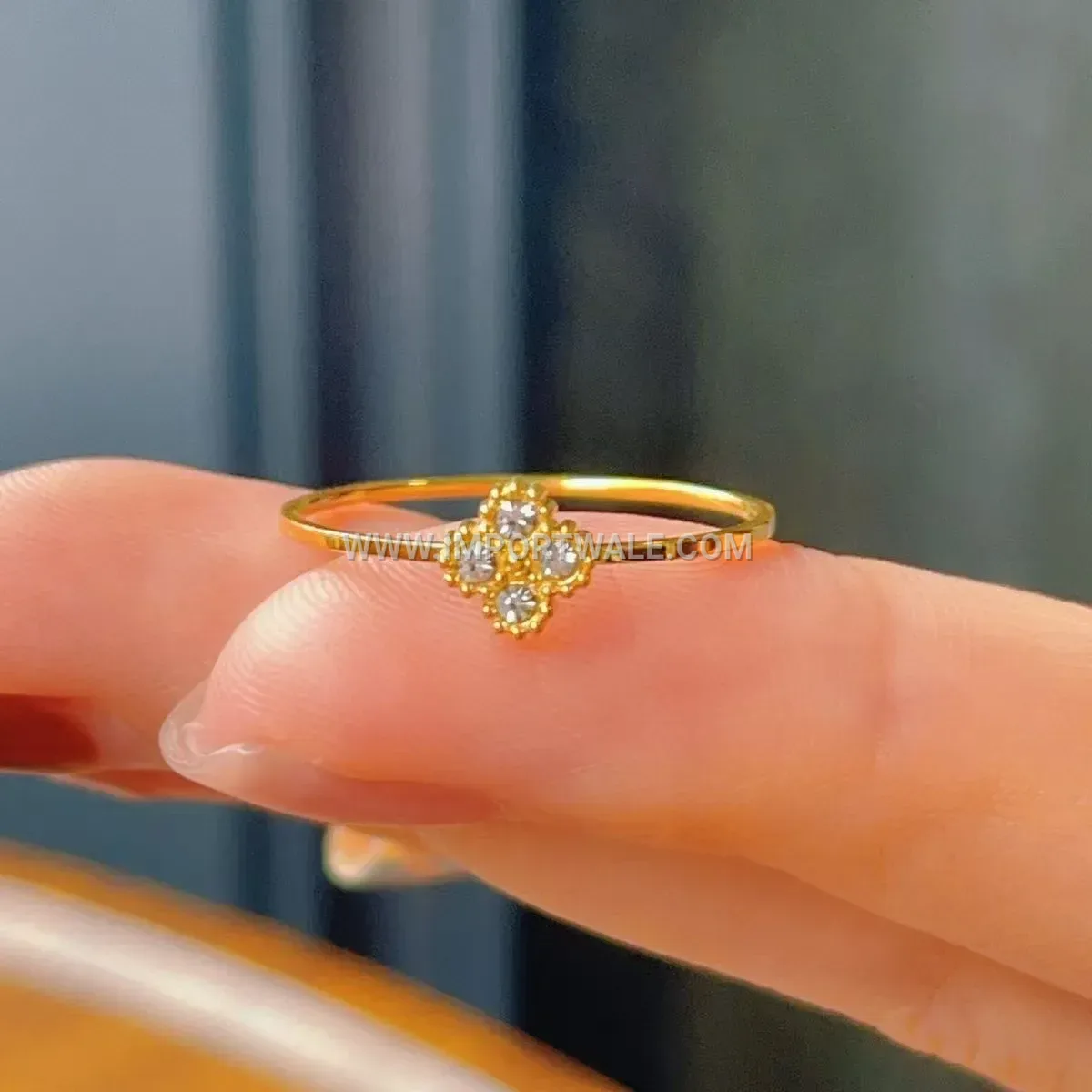 Gold-Plated Stainless Steel Four-Leaf Clover Ring with Cubic Zirconia Accent