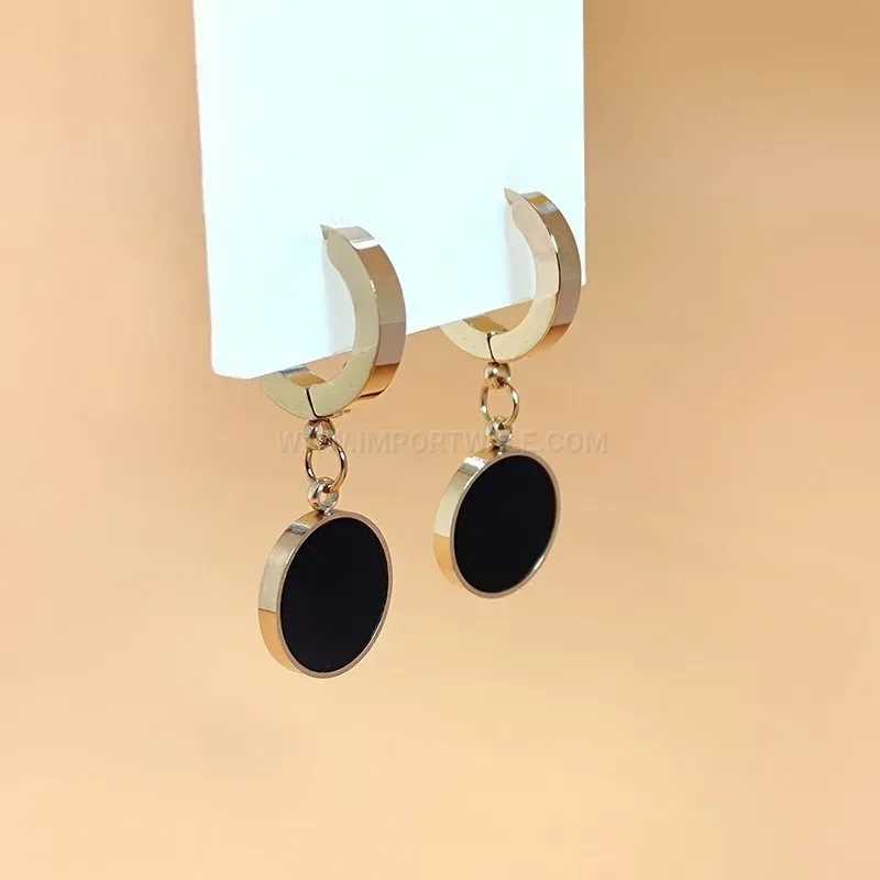 Stainless Steel Black Shell Geometric Stud Earrings