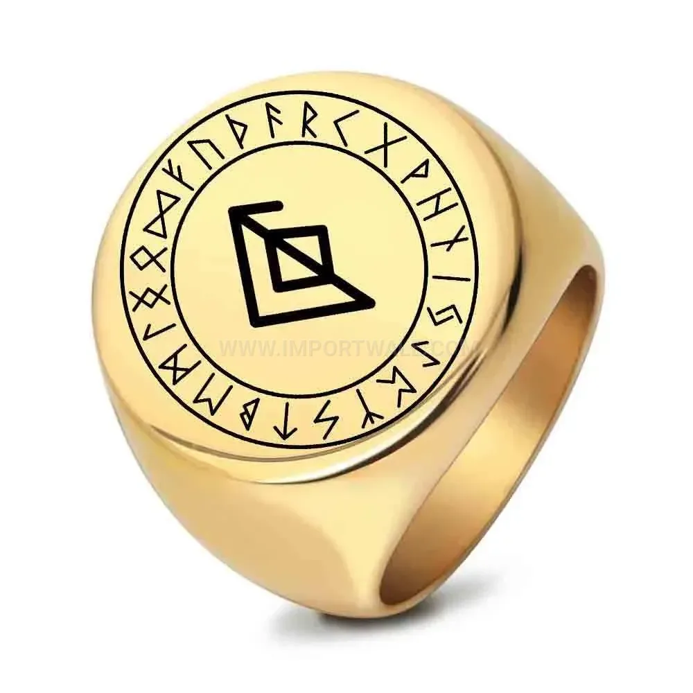 Fashion Viking Rune Engraved Stainless Steel Signet Ring