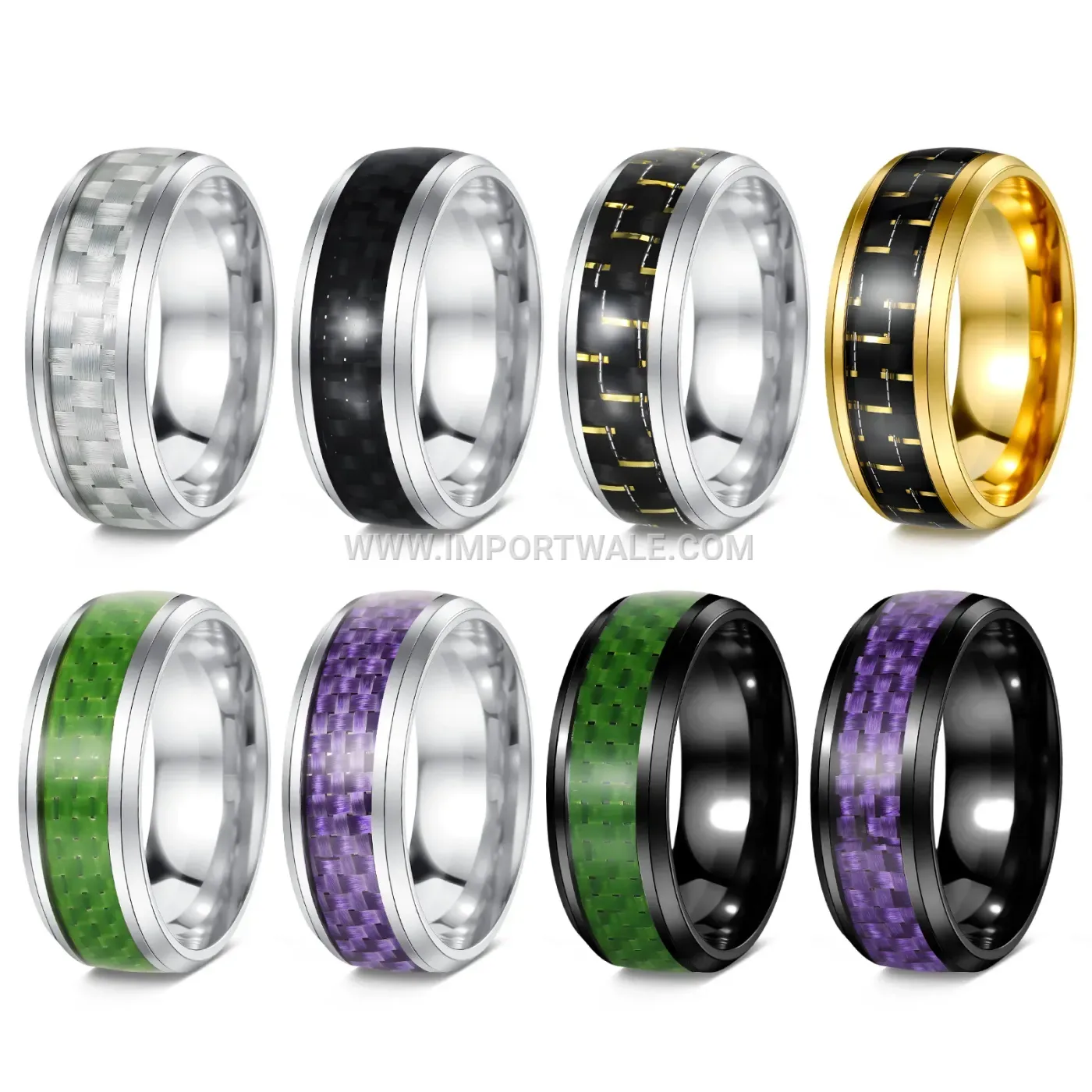 Carbon Fiber Inlaid Stainless Steel Band Ring