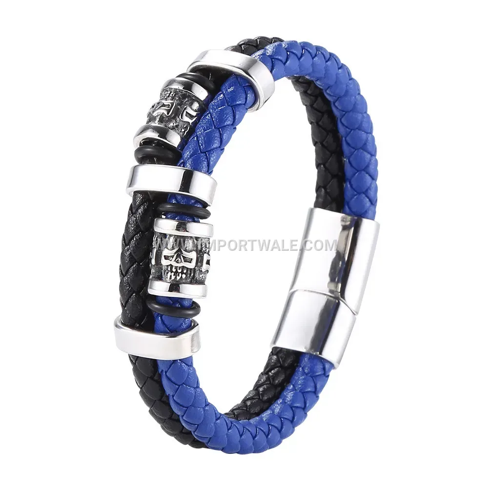 Vintage Handmade Genuine Leather Bracelet with Stainless Steel Accents