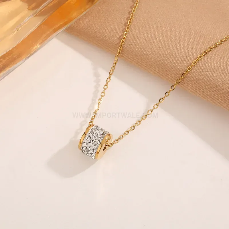 Premium Gold Plated Titanium Steel Geometric Cylinder Zirconia Pendant Necklace