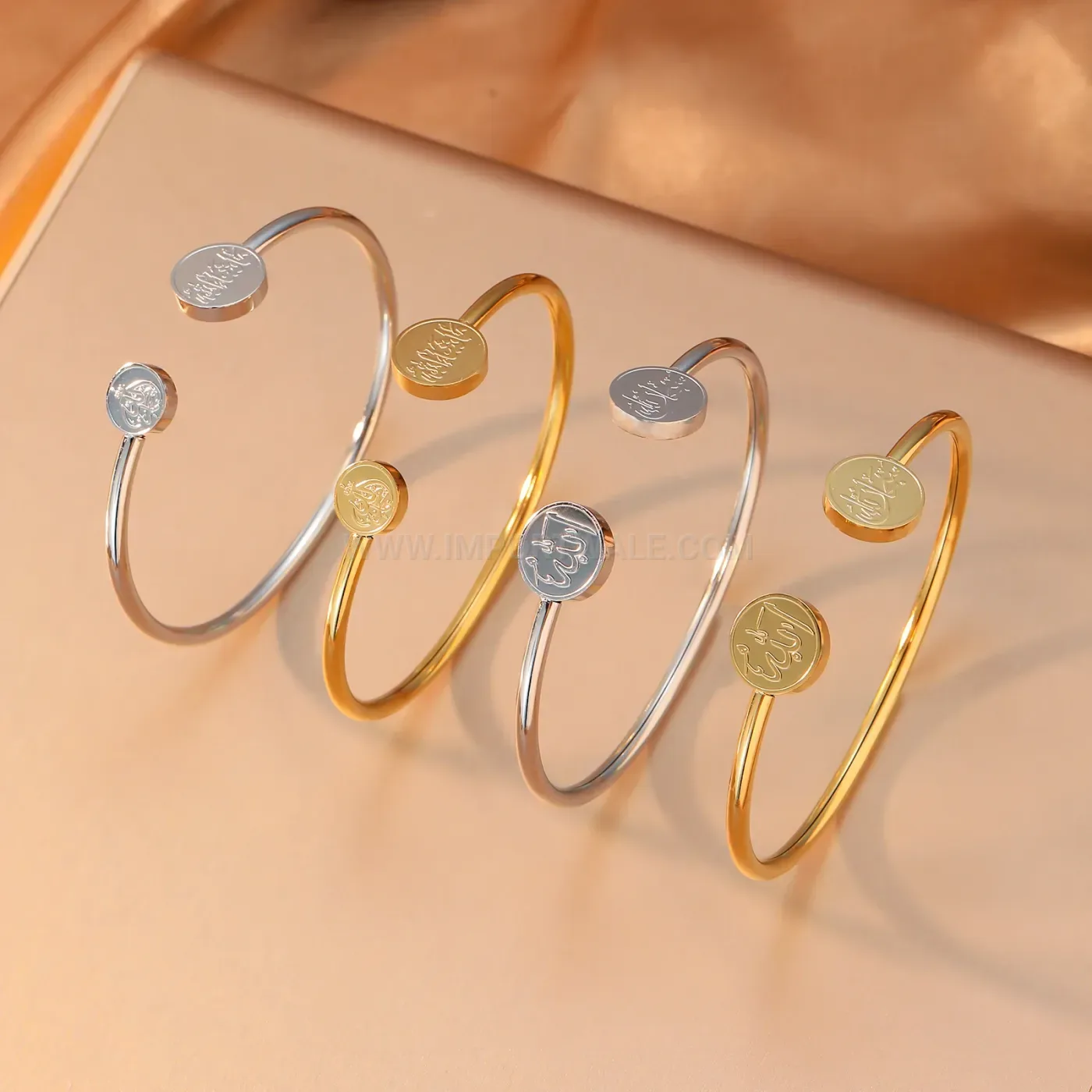 Stainless Steel Dainty Arabic Calligraphy Islamic Adjustable Cuff Bangle