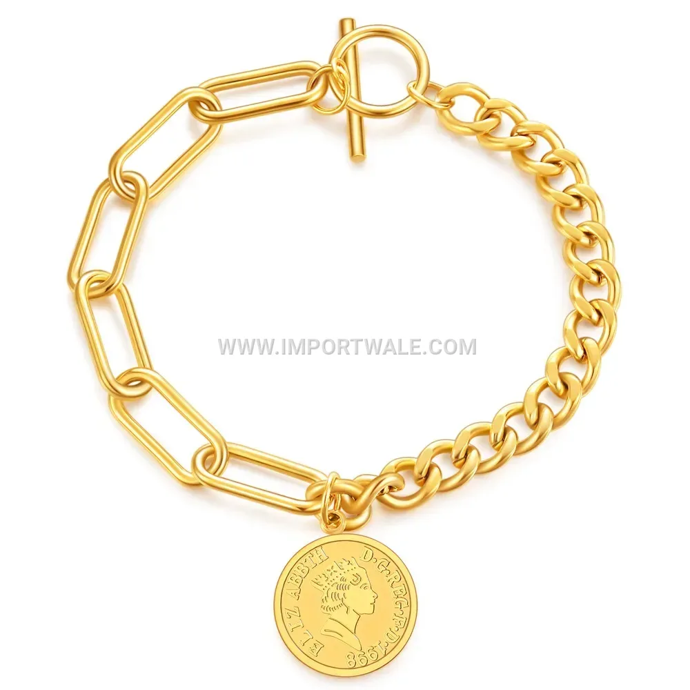 Stainless Steel Elizabeth Coin Toggle Bracelet