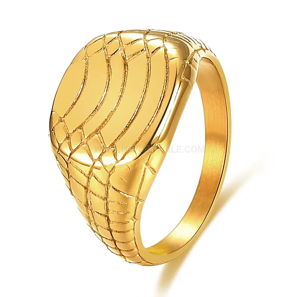 Designer Textured Snake Pattern Stainless Steel Signet Ring