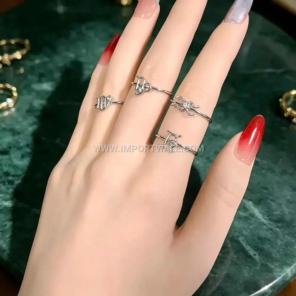 Zircon Inlaid Constellation Open Adjustable Stainless Steel Ring
