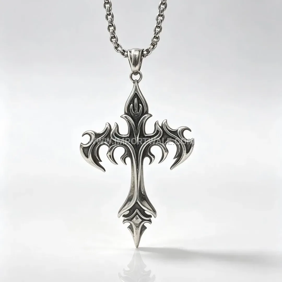 Vintage Flame Cross Stainless Steel Men Pendant