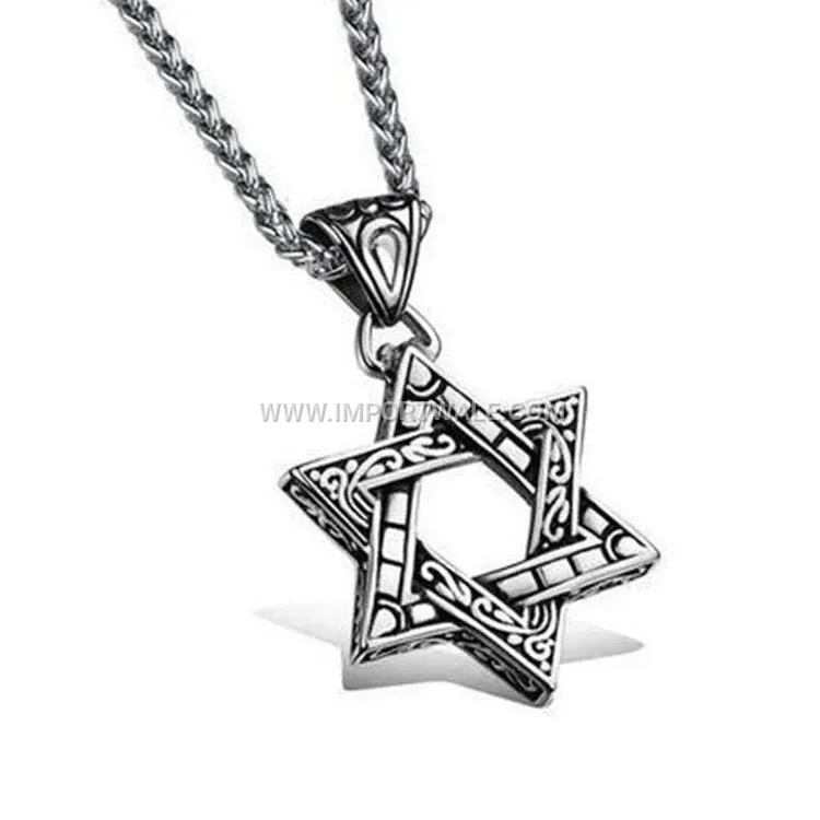 Men's Stainless Steel Hexagram Star Pendant Necklace