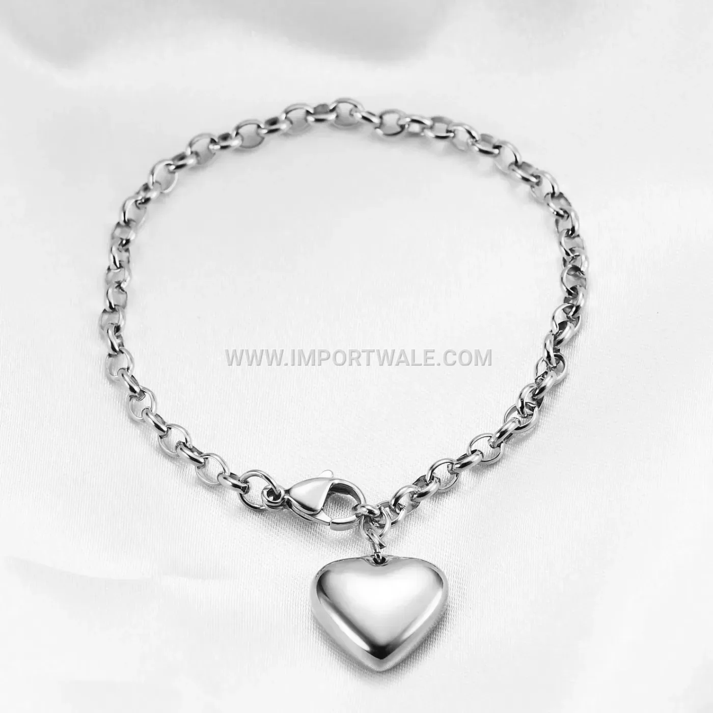 Adjustable Stainless Steel Heart Toggle Clasp Link Chain Bracelet
