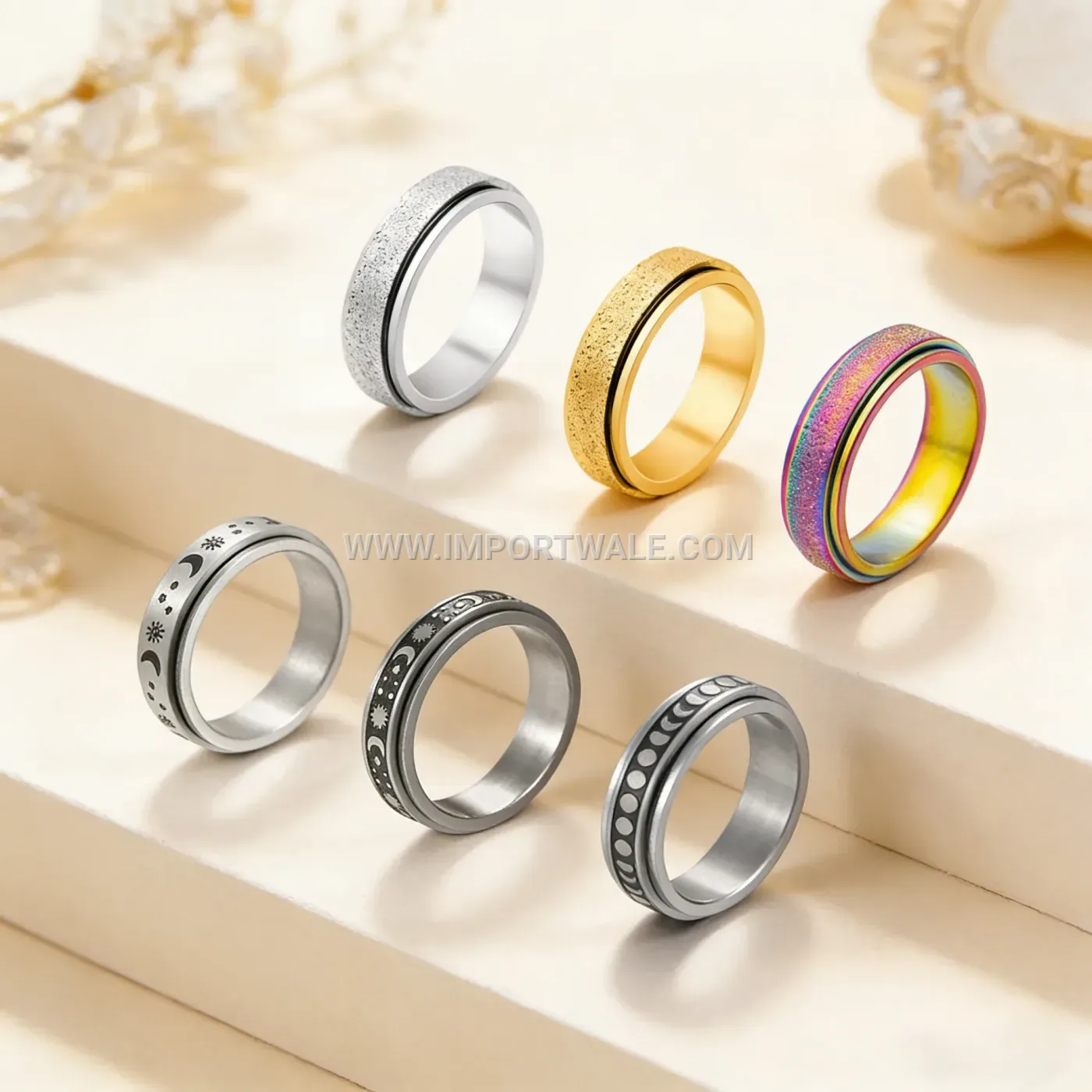 Vertical Grooved Titanium Steel Wide Band Ring