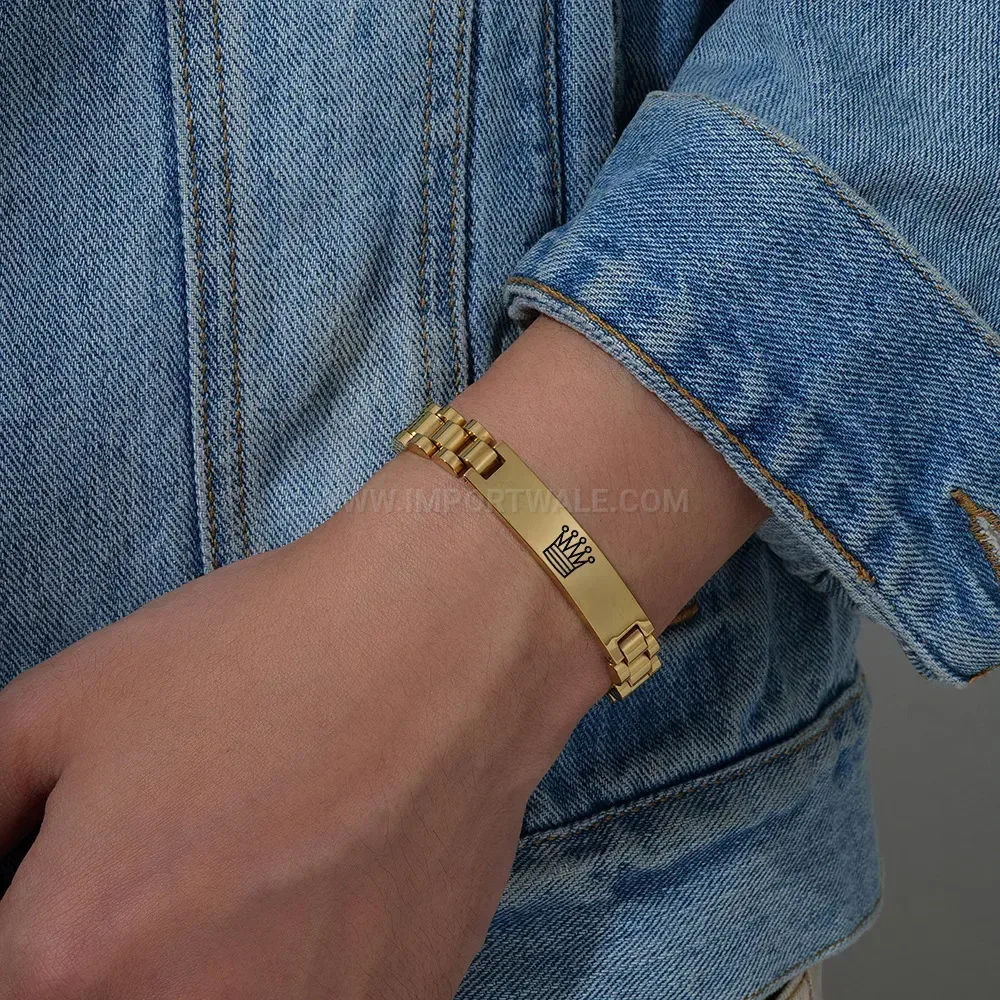 Laser Engraved Crown Stainless Steel Mesh Link Bracelet