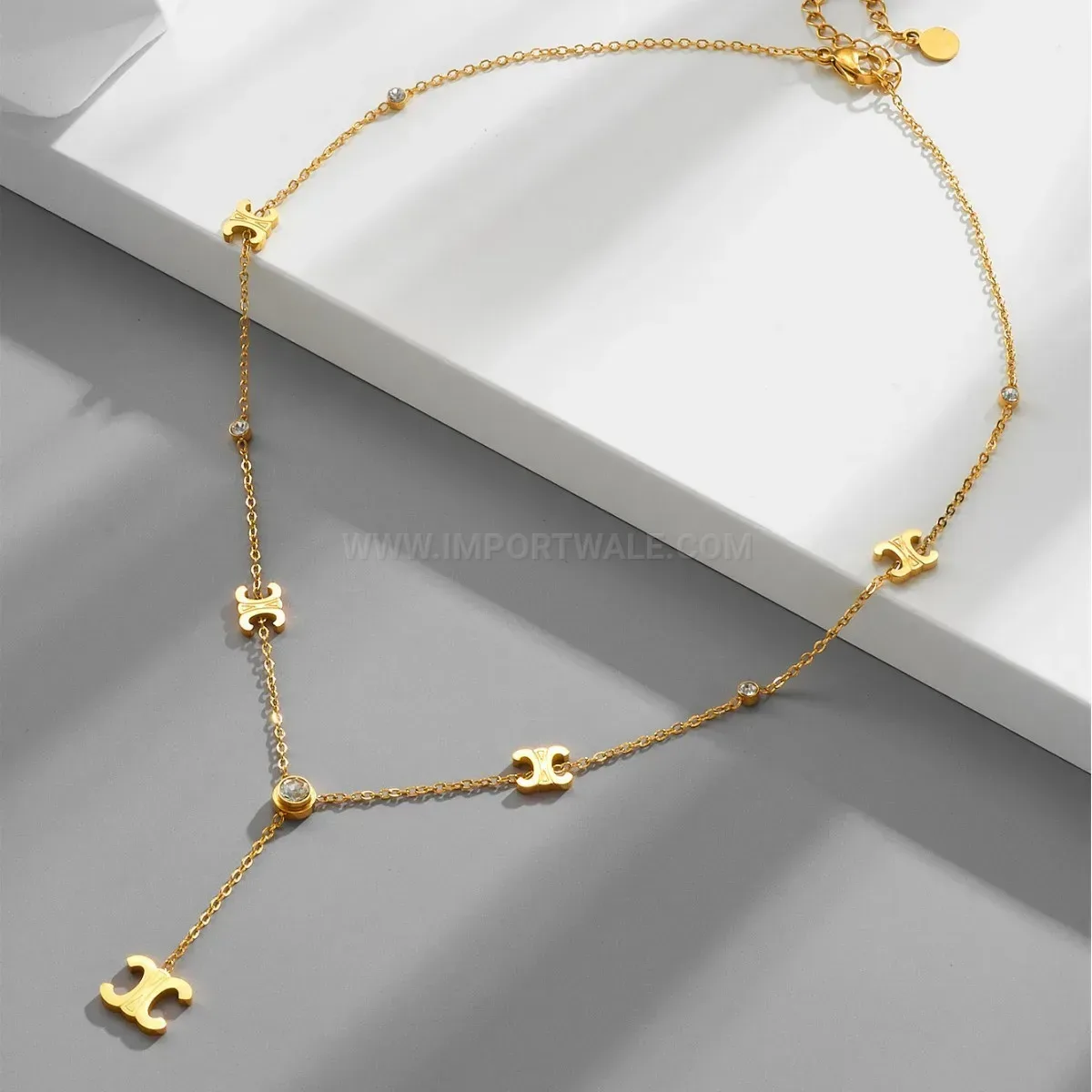 Premium French Style 18K Gold Plated Arc De Triomphe Stainless Steel Necklace