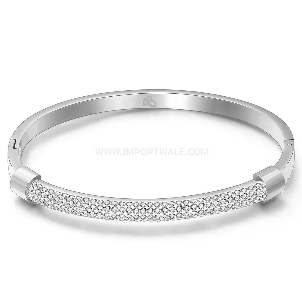Bold Stainless Steel Rhinestone Clay Inlaid Bangle Bracelet