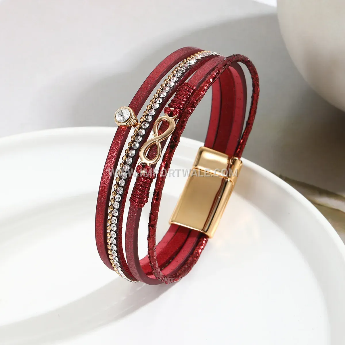 Bohemian Infinity Symbol Braided Faux Leather Rhinestone Bracelet