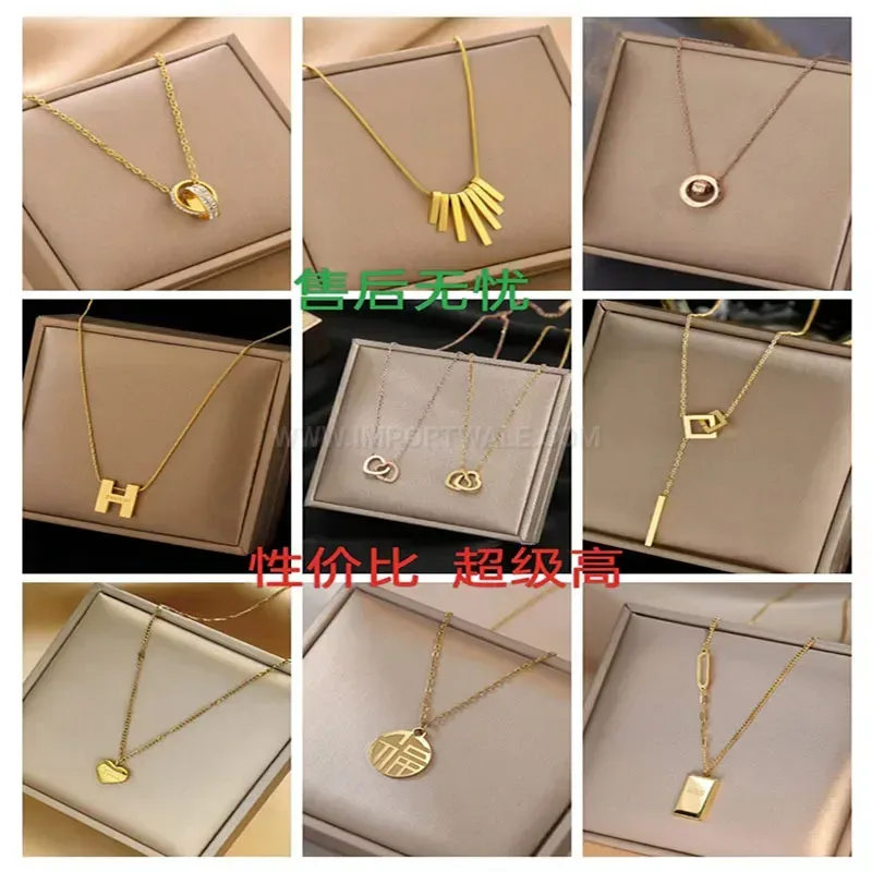 Elegant Gold Plated Titanium Steel Geometric Pendant Chain Necklace