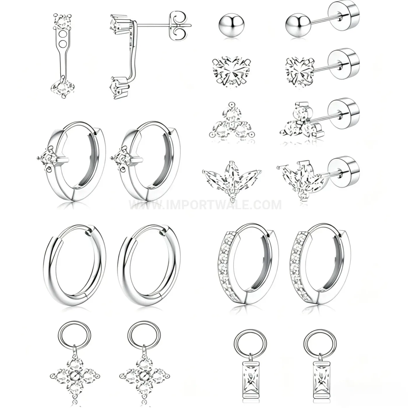 Designer Stainless Steel Geometric Dangle Ear Cartilage Piercing Stud Set