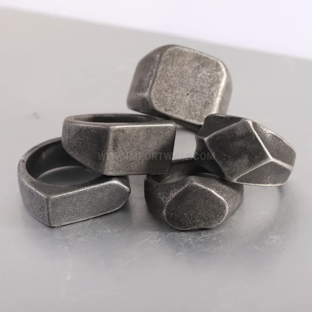 Classic Distressed Geometric Rhombus Stainless Steel Men's Ring