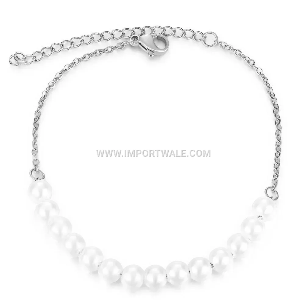 Adjustable Stainless Steel Pearl Charm Bracelet