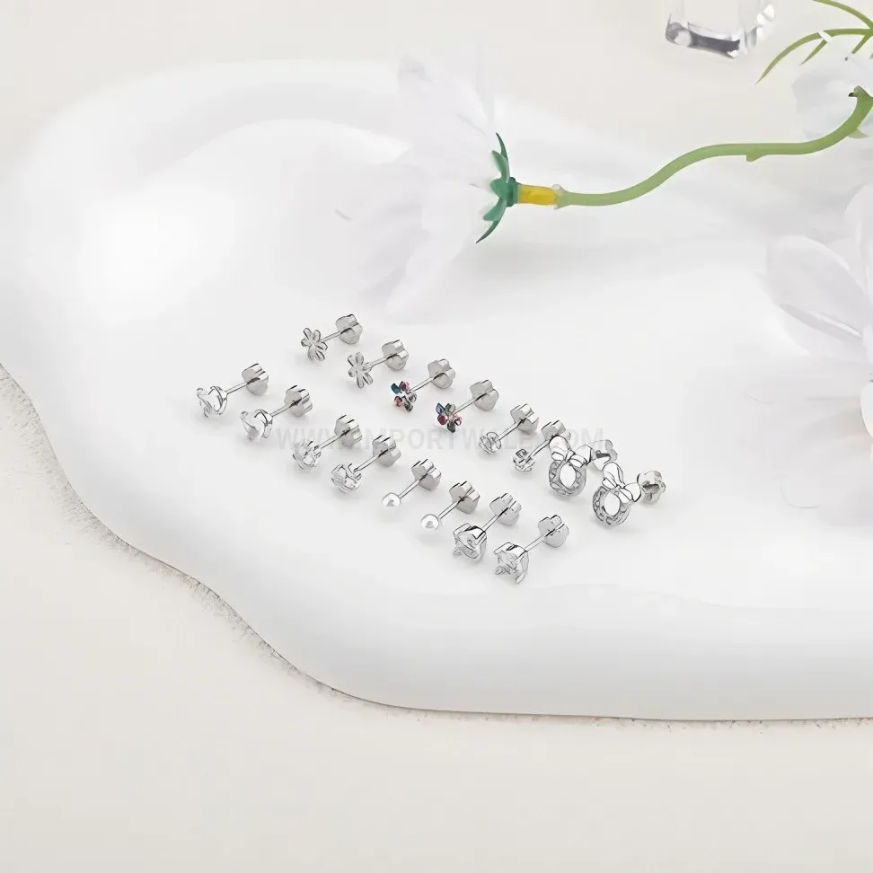 Bold Minimalist Stainless Steel Clay Ball Cartilage Earring Set
