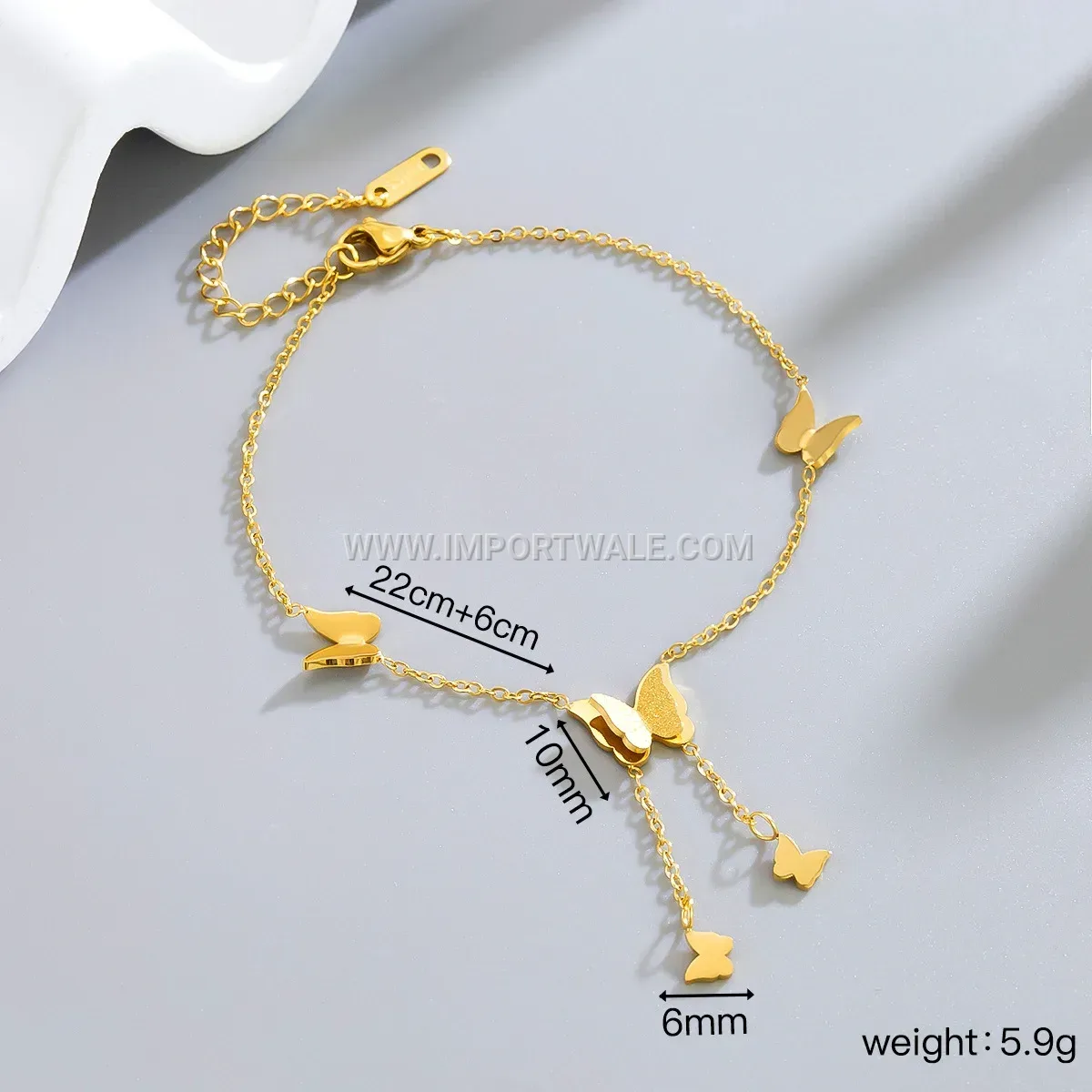 Frosted Butterfly Tassel Titanium Steel Premium Anklet Anti Tarnish