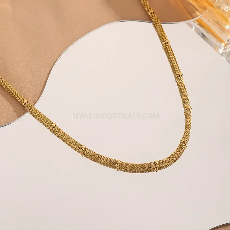 Bold Vintage Metallic Mesh Bead Chain Titanium Steel Jewelry Set