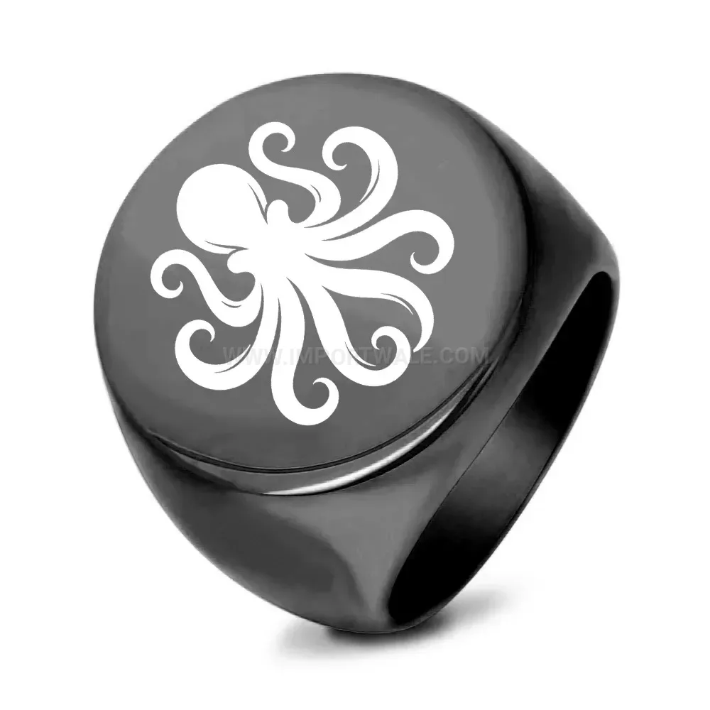 Chic Vintage Octopus Engraved Round Stainless Steel Ring