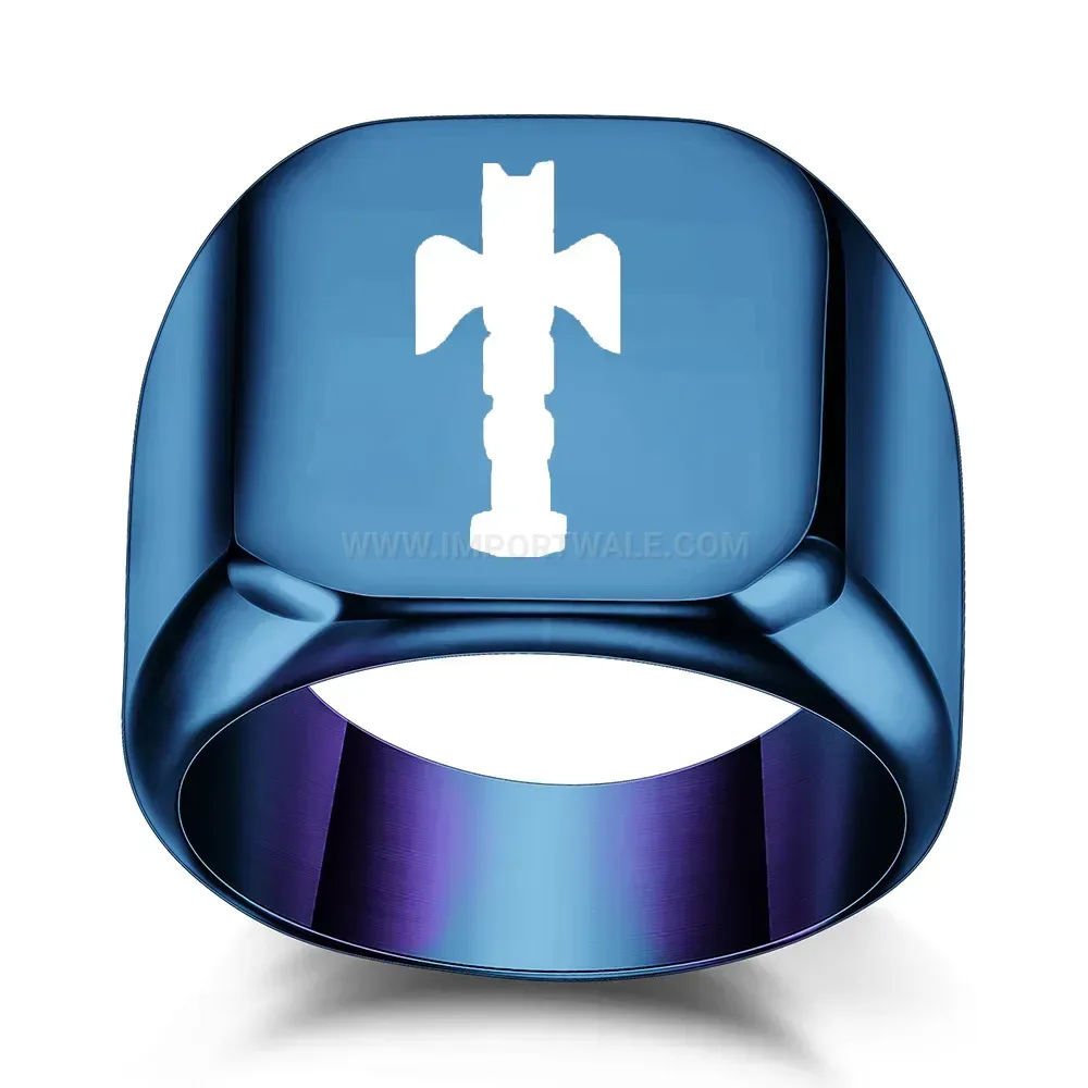Stylish Laser Engraved Cross Square Signet Stainless Steel Band Ring