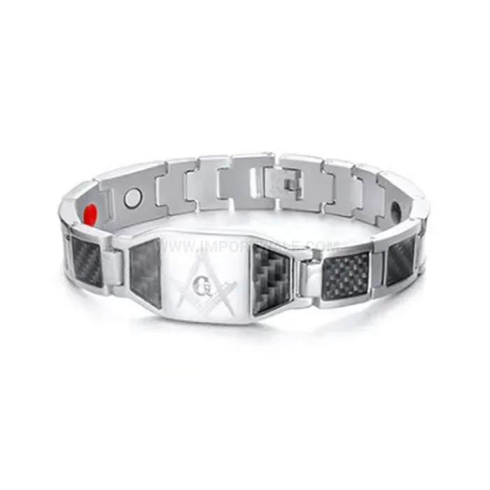 Classic Men's Carbon Fiber Stainless Steel Bio Magnetic Link Bracelet
