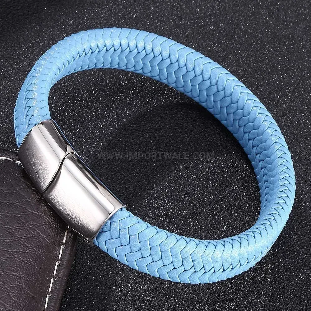 Minimalist Stainless Steel and Leather Bangle Bracelet