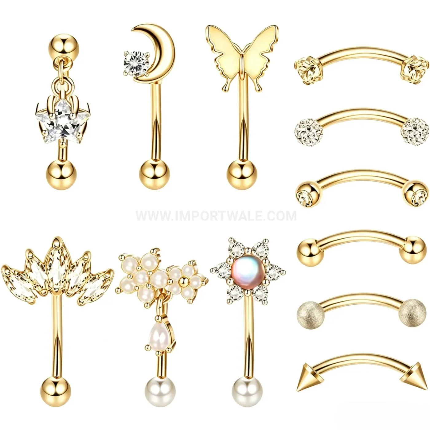 Premium Stainless Steel Rhinestone Charm Navel Piercing Ring