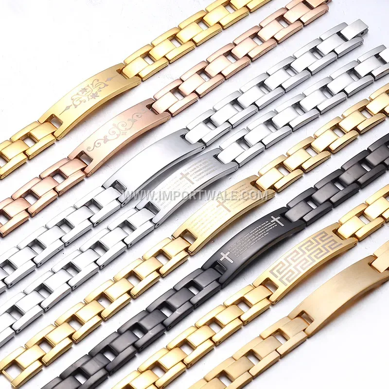 Men Curved Bar Magnetic Titanium Steel Chain Bracelet