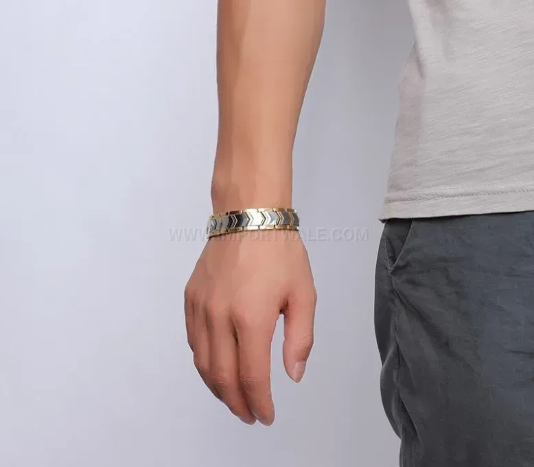 Premium Two-Tone Stainless Steel 4-in-1 Bio Magnetic Men's Link Bracelet