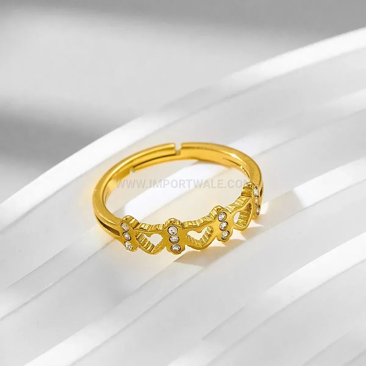 Rhinestone Heart Open Gold Plated Stainless Steel Ring