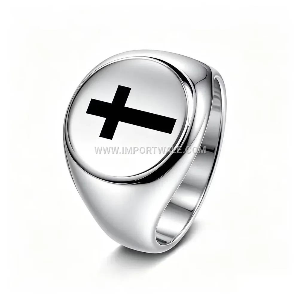 Vintage Cross Emblem Gold Plated Stainless Steel Signet Ring