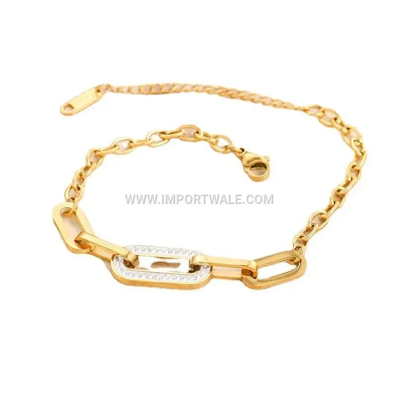 Gold Stainless Steel Pave Zircon Link Anklet