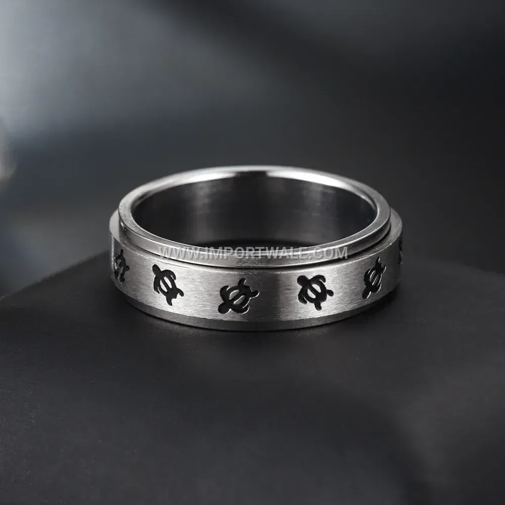 Spinning Stainless Steel Geometric Motif Spinner Band Ring