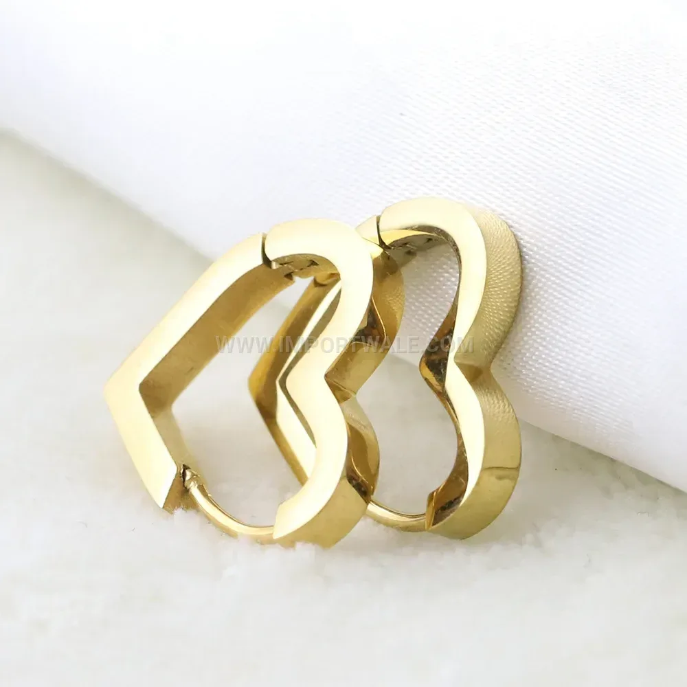 Hollow Heart Gold Plated Stainless Steel Huggie Earrings