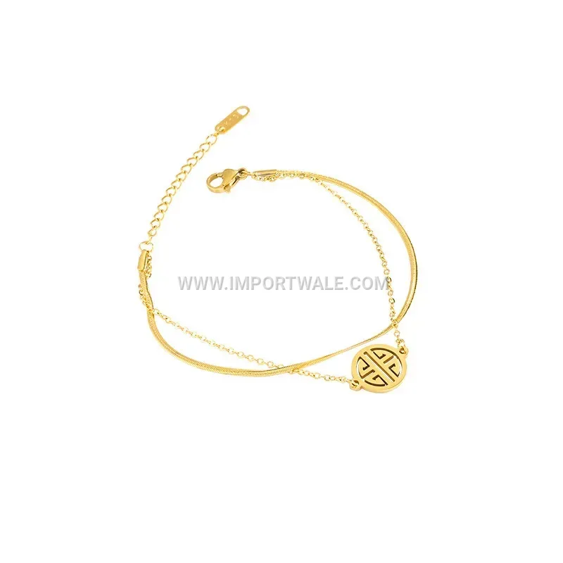 Layered Gold Stainless Steel Character Pendant Anklet and Bracelet