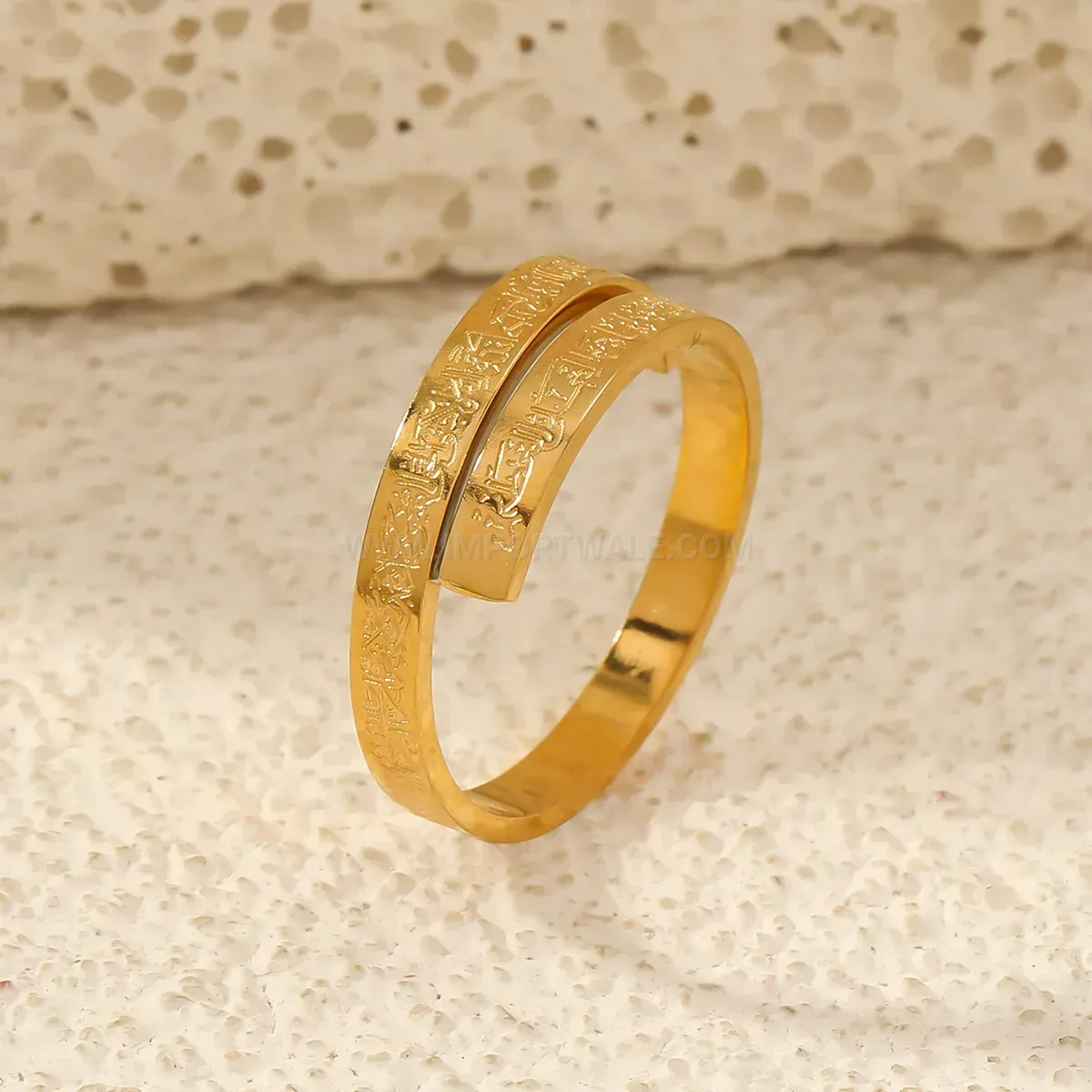 Adjustable Stainless Steel Ayatul Kursi Script Statement Ring