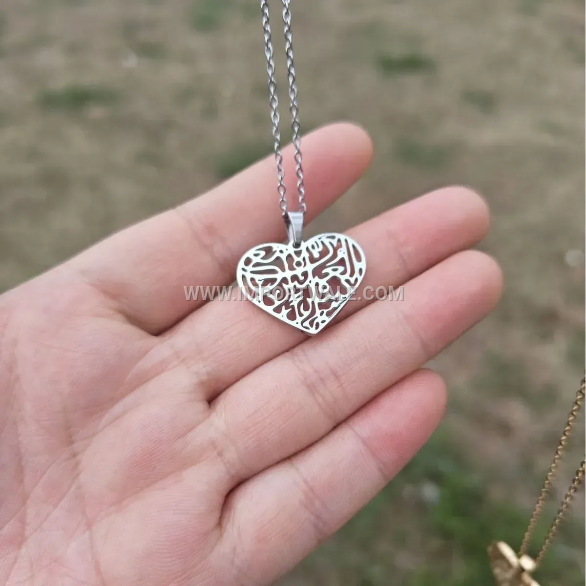 Stainless Steel Heart Palestinian Inscription Pendant Necklace
