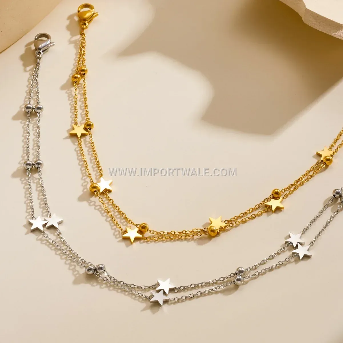 Double Layer Stainless Steel Star Dangle Anklet