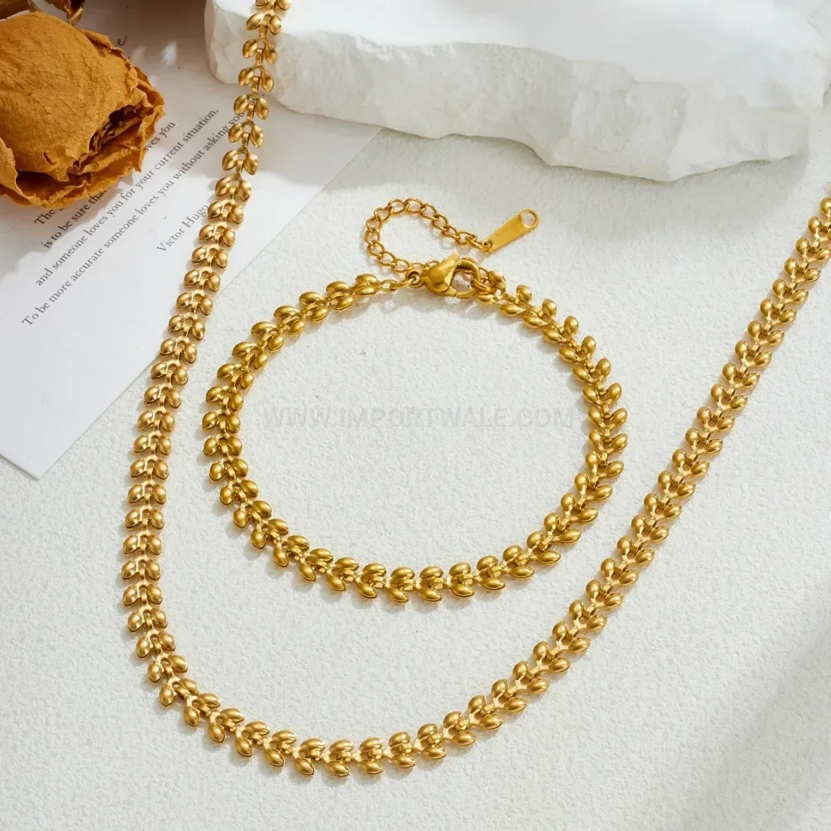 Stylish Gold Stainless Steel Wheat Ear Pendant Jewelry Set