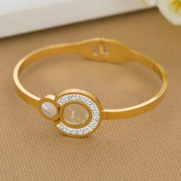 Fashion Stainless Steel Shell and Rhinestone Patchwork Bangle