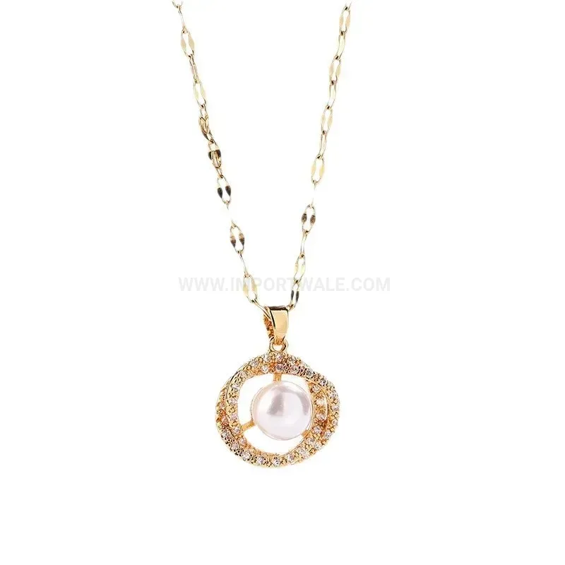 Stylish Titanium Steel Celestial Planet Pearl Pendant Necklace