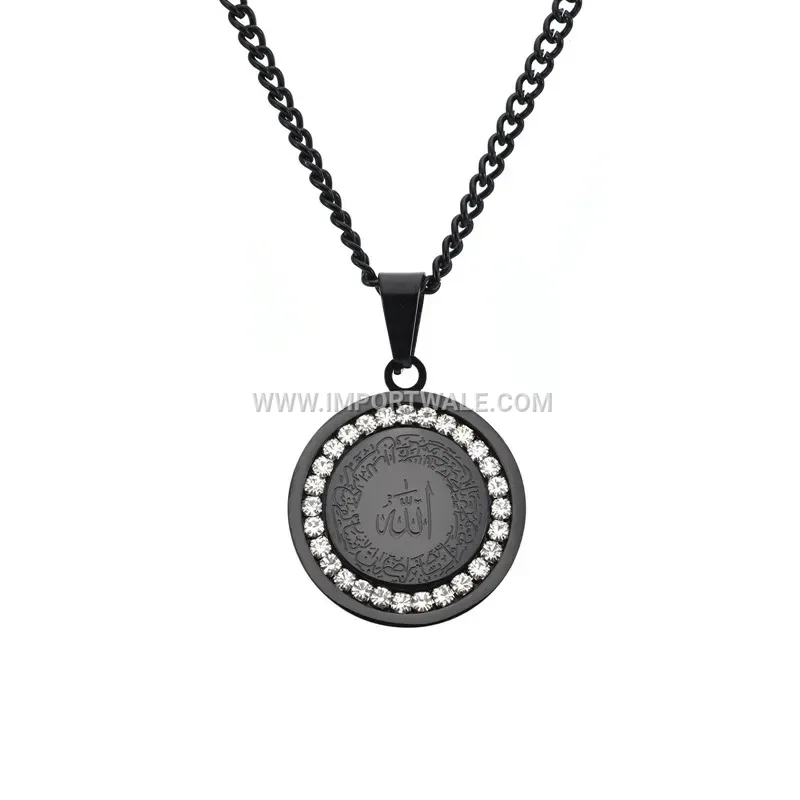 Arabic Calligraphy Ayatul Kursi Zircon Stainless Steel Pendant Necklace