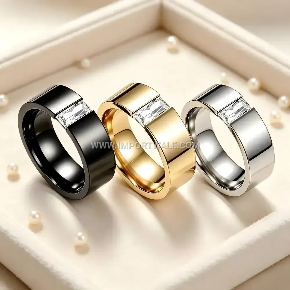 Micro Inlaid Zircon Stainless Steel Band Ring