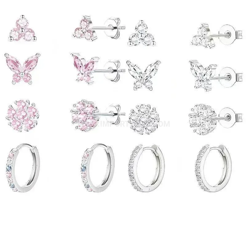 Modern Stainless Steel Butterfly and Heart Cartilage Piercing Stud Set