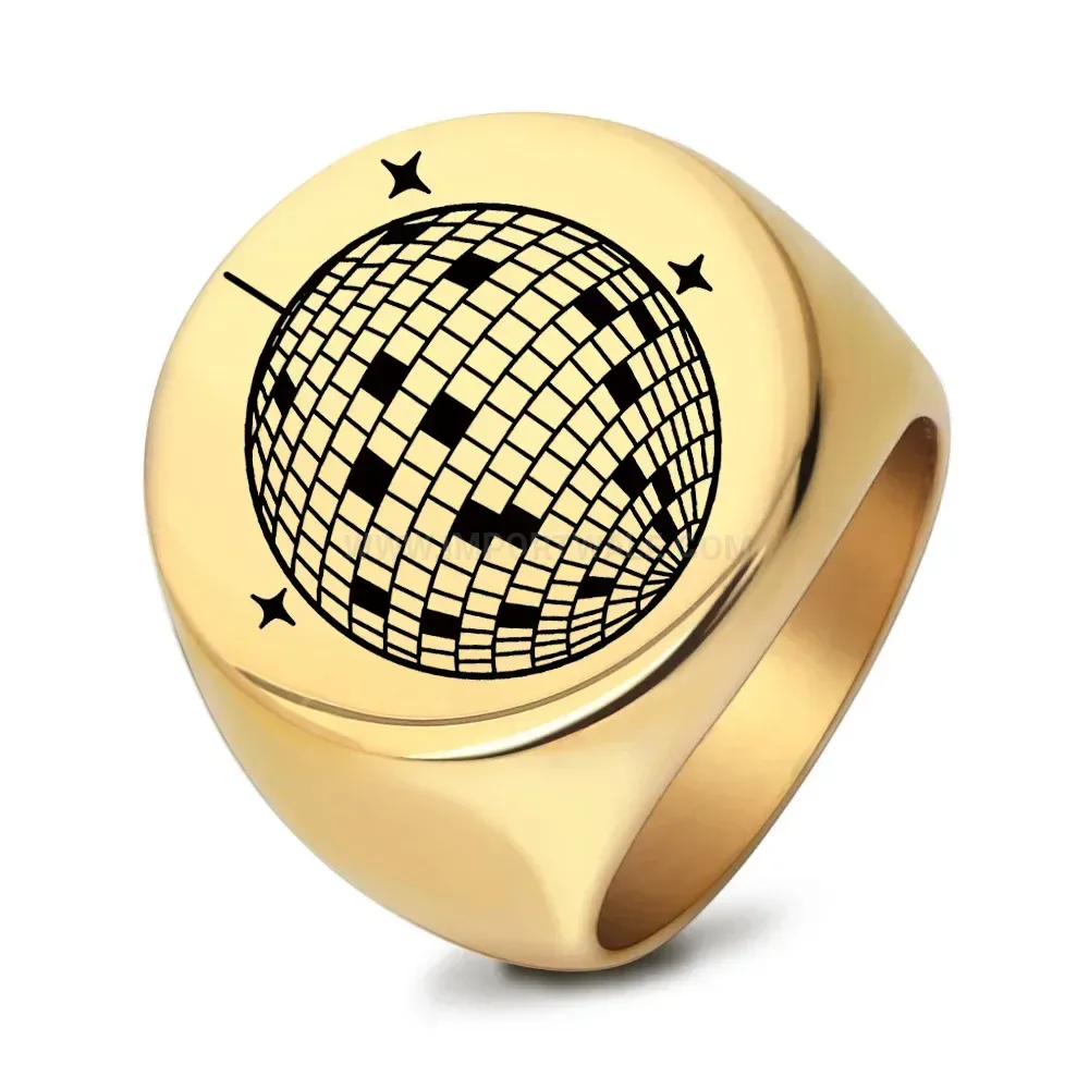 Fashion Laser Engraved Globe Stainless Steel Signet Ring