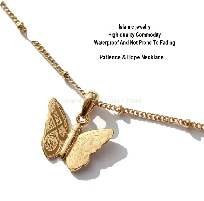 Gold Plated Butterfly Arabic Calligraphy Stainless Steel Necklace